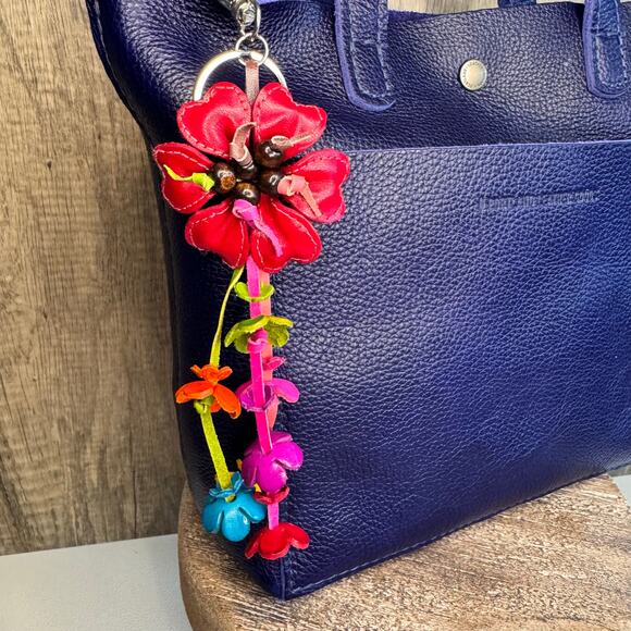 Leather Flower Purse Charm Genuine Leather Bag Charm NEW FAST SHIP - Picture 2 of 7